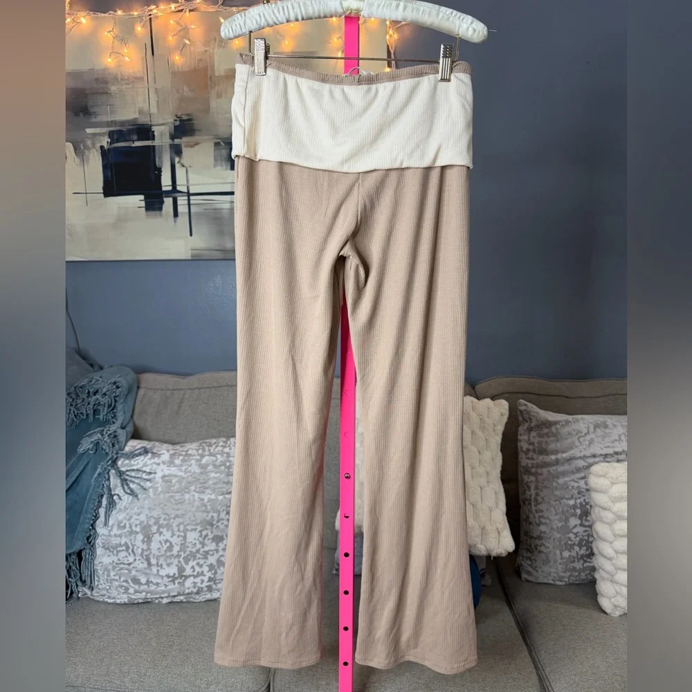 Timing Ribbed Colorblock Foldover Flare Pant Lounge Set Top L Bottom M - Picture 3 of 7